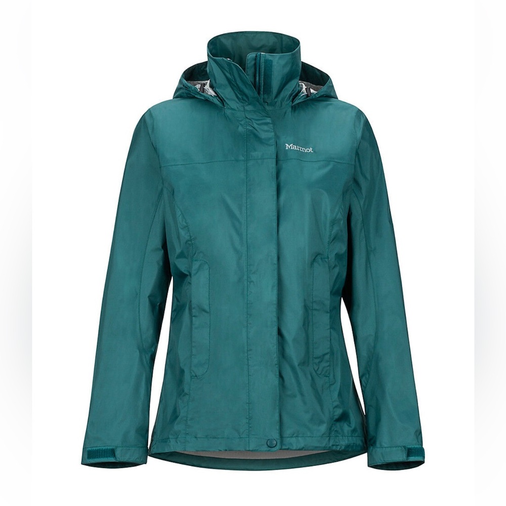 Marmot Women’s Large Precip Eco Rain Jacket Teal Full Zip Hooded Hiking Outdoor
